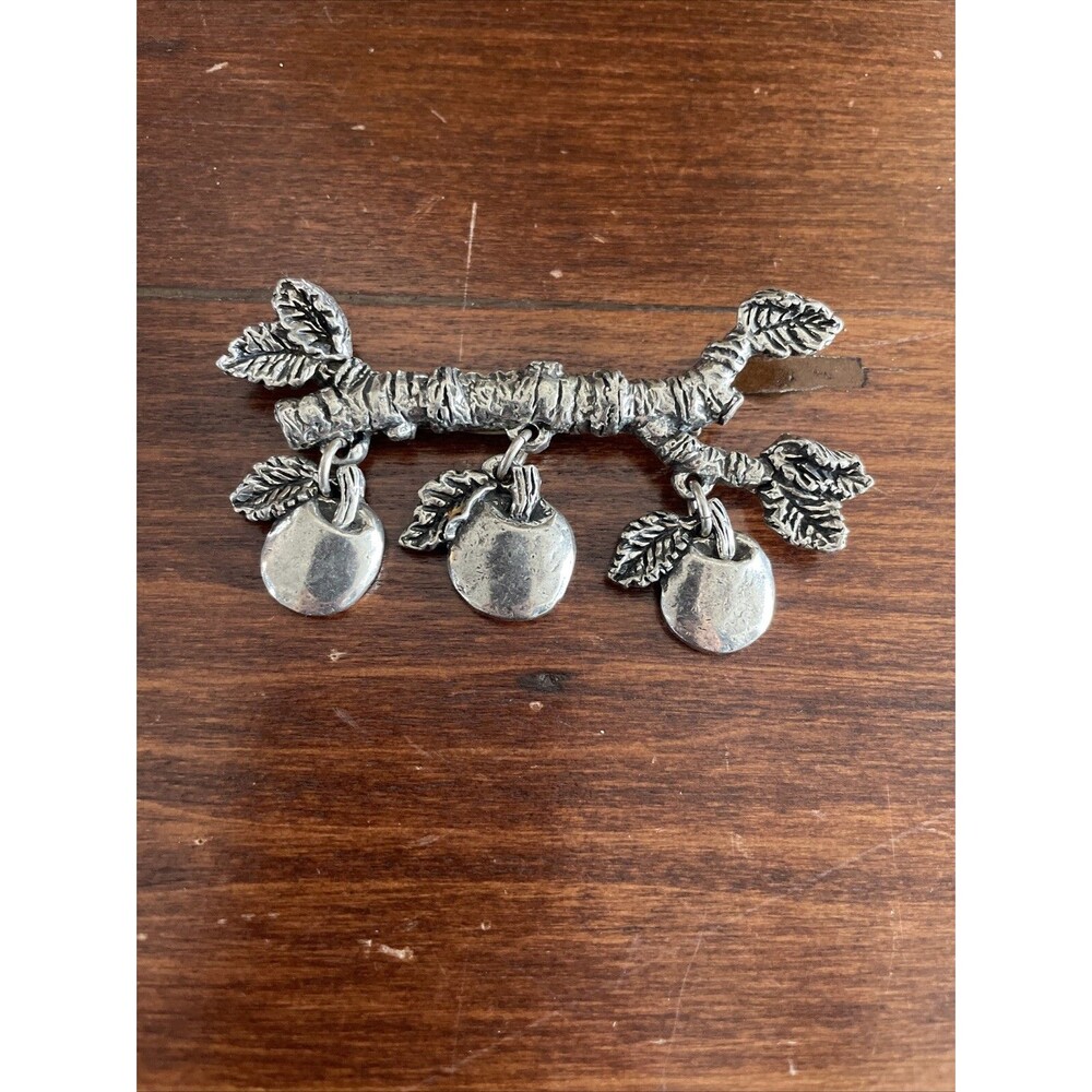 Sheridan Articulated Pin Brooch Signed Fine Pewter‎ Apples on Vine